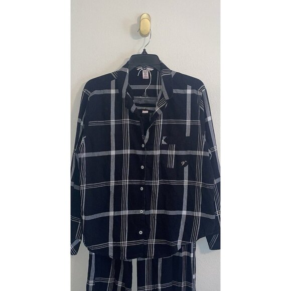 Victorias Secret 2 Piece Flannel Plaid PJs Pajamas LS Womens M Medium Black - Picture 3 of 5